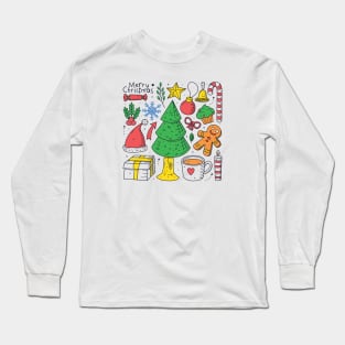 Adorable Christmas Doodle Art Long Sleeve T-Shirt